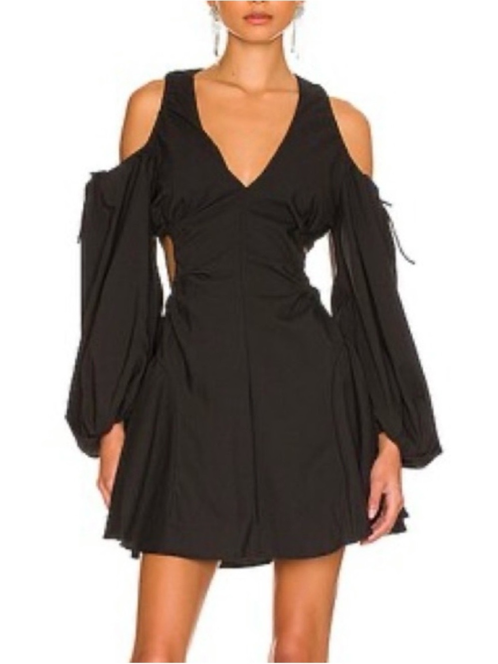 Bardot Apollo Black V~Neck Cold Shoulder Cut‎ Out Fit & Flare Mini Dress Sz S